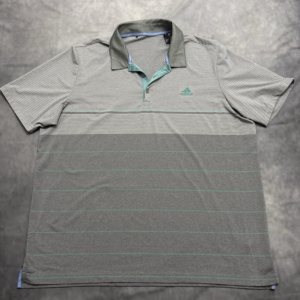 Adidas Golf Ultimate Mens XXL Heather Gradient 3Stripe Polo Shirt Gray Green EUC